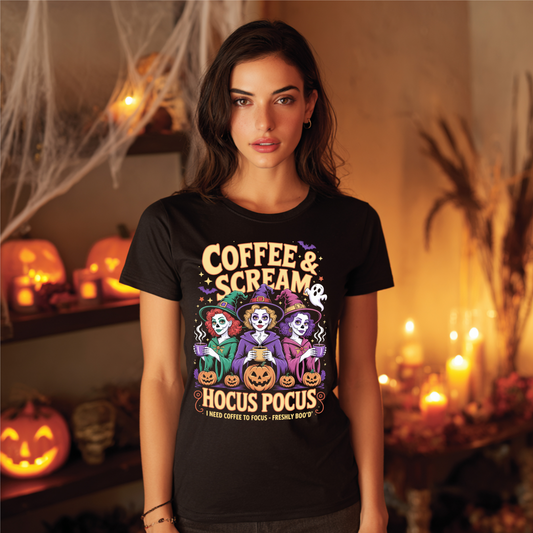 Coffee & Scream Hocus Pocus Halloween T-Shirt