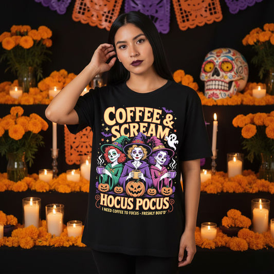 Coffee & Scream Hocus Pocus Halloween T-Shirt